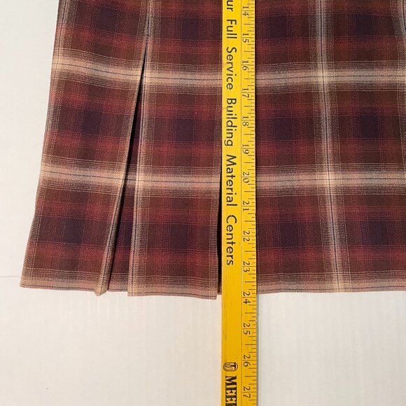 JONES WEAR Skirt Size 10 Pleated Knee Length Brown Plaid Lined Zip Back Stretch - Picture 11 of 12